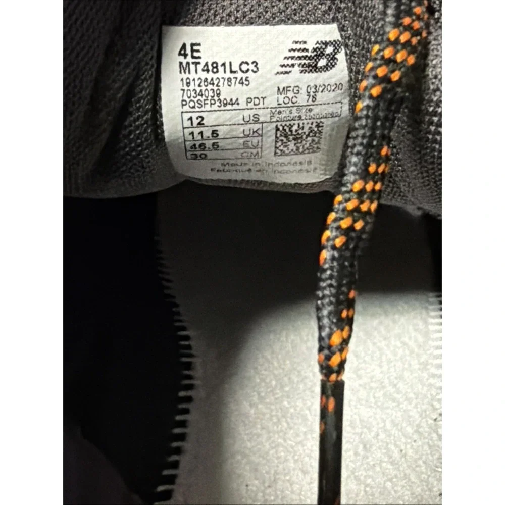 New Balance 481v3 Trail Shoes Men Sz 12 4E Grey/Orange Running Sneaker NO INSOLE